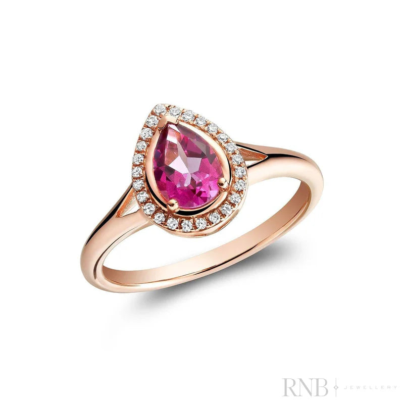 10K White Gold Pink Topaz and Diamond Halo Ring