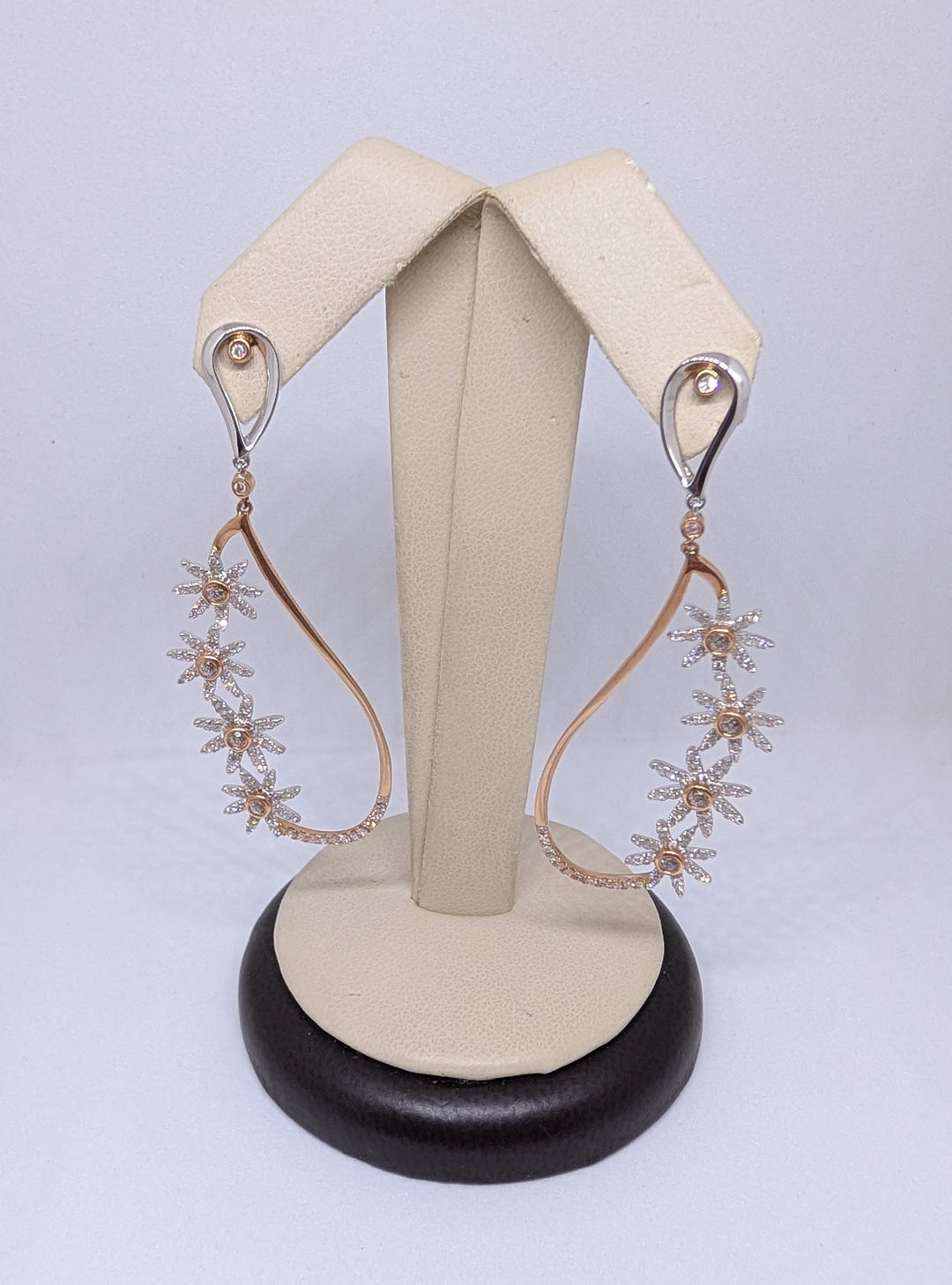 14k Rose Gold Floral Diamond Drop Earrings