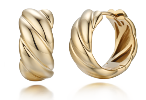 18k Yellow Gold Rope Design Huggie Earrings