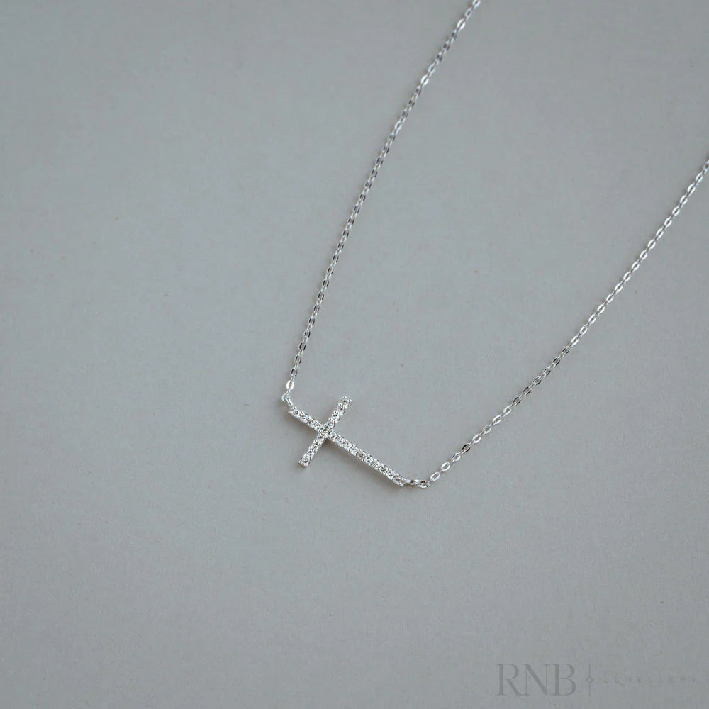 10k White Gold Karma Cross Diamond Necklace