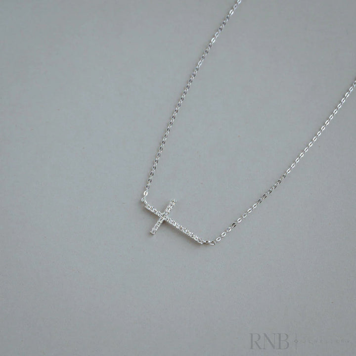 10k White Gold Karma Cross Diamond Necklace