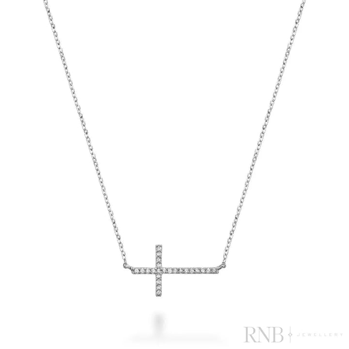 10k White Gold Karma Cross Diamond Necklace