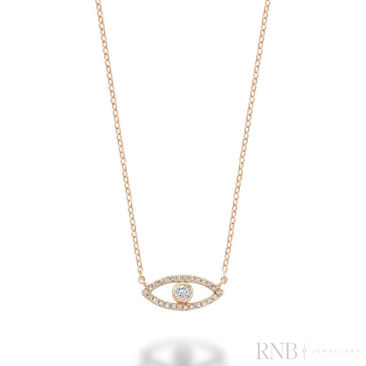 14k Rose Gold Natural Diamond Evil Eye Necklace