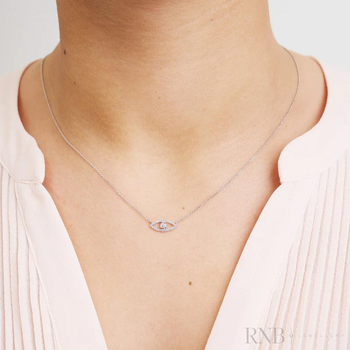 14k Rose Gold Natural Diamond Evil Eye Necklace