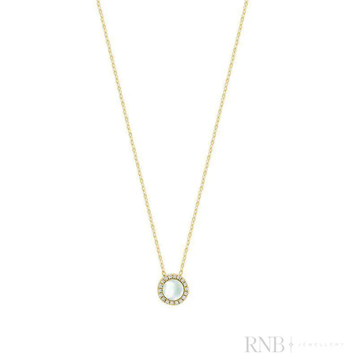 10k Yellow Gold Mother of Pearl Diamond Halo Necklace