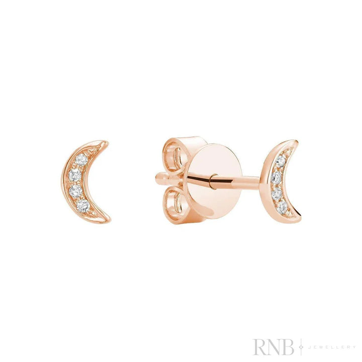 10k Rose Gold Moon Diamond Stud Earrings