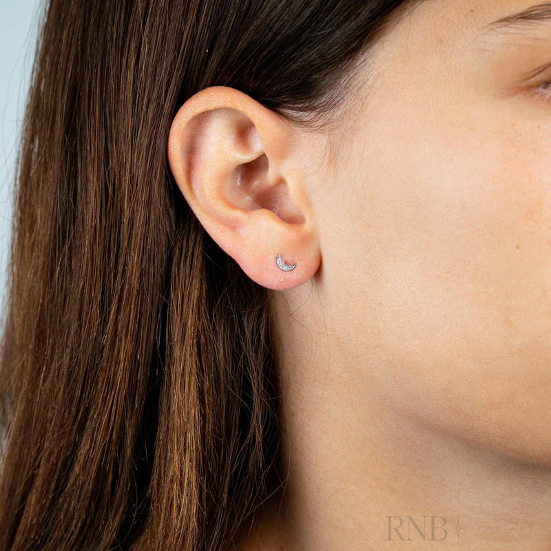 10k Rose Gold Moon Diamond Stud Earrings